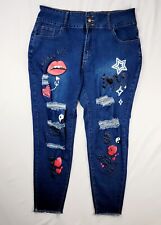 Jeans jeans azul Shein feminino plus size 2XL curvilíneo elástico angústia cropped tornozelo , usado comprar usado  Enviando para Brazil