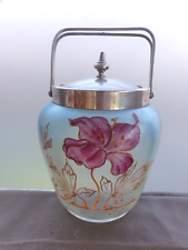 Ancien pot/seau à biscuits Art-nouveau en verre émaillé opalescent-décor floral d'occasion  Yssingeaux