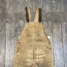 Carhartt Dungarees Denim Quilt Lined Carpenter Workwear Overalls Beige, Mens 38", used for sale  Shipping to South Africa