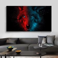 Pósters de arte mural pintura de lona rojo y azul lobo estampados de alta definición imagen de animales salvajes segunda mano  Embacar hacia Argentina