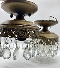 DOS accesorios antiguos de colección latón oro cristal colgante techo luz al ras montaje, usado segunda mano  Embacar hacia Argentina