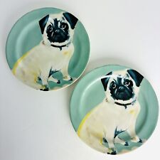 Conjunto de 2 pratos de dia para cachorro Sally Muir Anthropologie pug sobremesa azul-petróleo 8,5" comprar usado  Enviando para Brazil