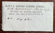 1879 Joseph Bennett, Brike & Tile Maker, Basford Tileries, Recibo Etruria comprar usado  Enviando para Brazil