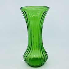 Hoosier Glass Vase Green Emerald Ribbed Swirl Pattern 7.5” Tall Vintage Trumpet for sale  Shipping to Canada