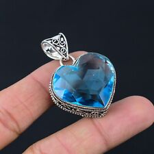 Blue Antique Topaz Gem Heart Pattern Pendant Jewelry Wedding Gift for sale  Shipping to South Africa