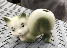 ADORABLE VINTAGE HULL POTTERY GREEN IVORY CAT CACTUS PLANTER   for sale  Shipping to South Africa