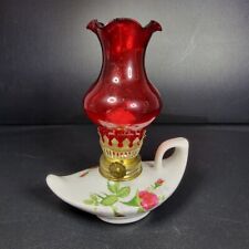 Vintage Miniature Oil Lamp Ceramic & Glass 6" for sale  Shipping to South Africa