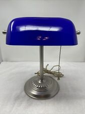 Vintage Banker’s Lamp Cobalto Azul Vidro Prata Pedestal 1920’s Style Pull String comprar usado  Enviando para Brazil