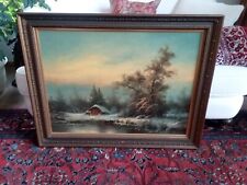 Ludwig Muninger Winter Cabin Landscape Original Painting 30by39 inches  for sale  Shipping to South Africa