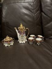 Rare Antique Gold/Burgundy Raised Flowers Porcelain Tea Set - Germany!!! for sale  Shipping to South Africa