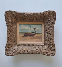 Painting antique oil on canvas landscape nautical seascape boat,Framed miniature for sale  Shipping to South Africa