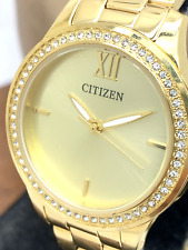 Relógio feminino Citizen EL3088-59P quartzo tom dourado aço inoxidável 32 mm cristais, usado comprar usado  Enviando para Brazil