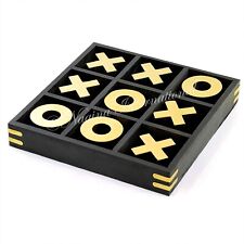 Grande 10" Elegante Premium Preto Tique Tac Toe Jogo de Tabuleiro de Madeira Peças Douradas comprar usado  Enviando para Brazil