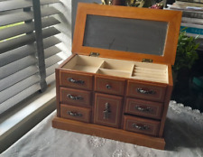 Wooden  Hinged Lid Jewellery Box  With  Drawers & Internal Mirror for sale  Shipping to South Africa