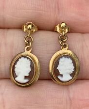 18ct Gold Carved Shell Cameo Vintage Drop Earrings, 18k 750 for sale  Shipping to South Africa