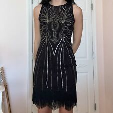 Romeo and Juliet Couture Black Gatsby Beaded Fringed Midi Cocktail Dress for sale  Shipping to South Africa