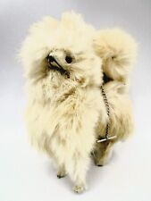 Vintage Pomeranian Dog Figure Real Rabbit Fur Glass Eyes Leash 6x5 in. Unmarked, used for sale  Shipping to South Africa