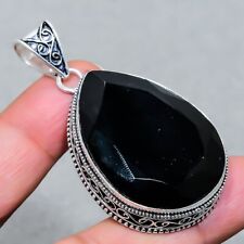Black Spinel Vintage Style Gemstone Handmade Silver Plated Jewelry Pendant 2.30" for sale  Shipping to South Africa