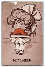 Postal de noviembre linda niña con arco grande pollo a la parrilla década de 1010 antigua segunda mano  Embacar hacia Argentina