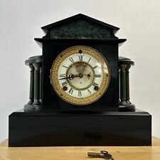 Reloj Ansonia 1881 Antiguo Manto de Hierro Fundido Pesado Columnas Péndulo y Llave, usado segunda mano  Embacar hacia Argentina