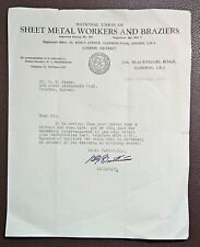 1937 Sindicato de Trabajadores de la Chapa y Brazeros, carta de Clapham Park segunda mano  Embacar hacia Argentina