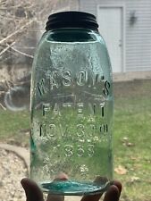 Usado, Jarro antiguo Mason's Pat 1858 remolino de medio galón de luz azul agua y tapa de zinc segunda mano  Embacar hacia Argentina