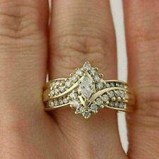 Anel de noivado de diamante simulado corte marquesa folheado a ouro amarelo 14K 2,00 quilates comprar usado  Enviando para Brazil