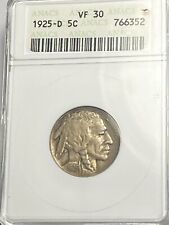 1925-D Buffalo Indian Head 5 Cent Coin Nickel ANACS VF-30, used for sale  Richmond