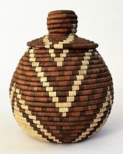 SOUTH AFRICAN ZULU TRIBAL FOLK ART HAND WOVEN 9" LIDDED UKHAMBA BEER BASKET, used for sale  Shipping to South Africa