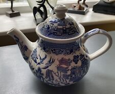 Churchill Willow Pattern Blue & White Family Tea Pot, used for sale  HOPE VALLEY