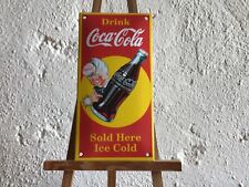 Cartel publicitario vintage Coca Cola vendido aquí esmaltado segunda mano  Embacar hacia Argentina