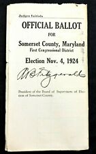 Paper Election Ballot 1924 UNUSED OFFICIAL SOMERSET Co. MARYLAND USA PRESIDENT, used for sale  Shipping to South Africa