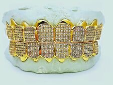 Custom fit 925 Sterling Silver Fully Stones Cubic CZ Micro Pave Block Grillz  for sale  Shipping to South Africa