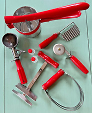 De colección 6 utensilios de cocina manipulados rojos investigación, cortadores, cuchara, licuadora de pastelería, S. & P segunda mano  Embacar hacia Mexico