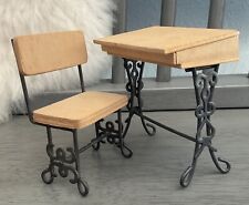 Vintage Writing Desk & Chair SET School Dolls Bears Furniture Wood Metal Display for sale  Shipping to South Africa
