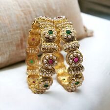 Used, Indian Gold Plated Kundan Stone Bollywood Bribal Bangles Wedding Jewelry 1pair for sale  Shipping to South Africa