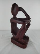 12" Wooden Hand Carved Abstract Wine Rack Bottle Holder Thinking Man Bar Thinker for sale  Shipping to South Africa