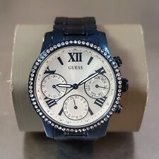 Relógio cronógrafo feminino Guess metálico azul marinho dia/data cristal acentuado, usado comprar usado  Enviando para Brazil