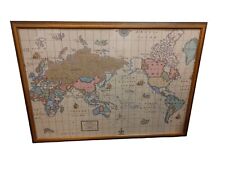 Vintage Framed Embroidered World Map 43" X 30", used for sale  Shipping to South Africa