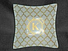 Bandeja de bugigangas design treliça de vidro arte prato de doces folha de ouro branco inicial K 3D  comprar usado  Enviando para Brazil