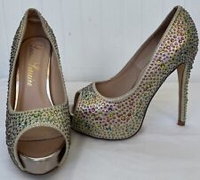 Sapatos Lauren Larraine ouro doce salto alto peep toe strass enfeitado tamanho 8 comprar usado  Enviando para Brazil