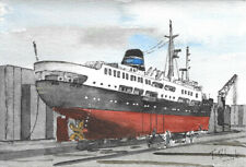 ORIGINAL AQUARELL - Hurtigruten Postschiff "Finnmarken" im Trockendock., usado comprar usado  Enviando para Brazil