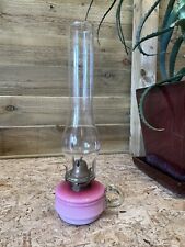 Antique oil lamp Victorian bedside finger lamp Pink Glass Font Brass Burner …….. for sale  Shipping to South Africa