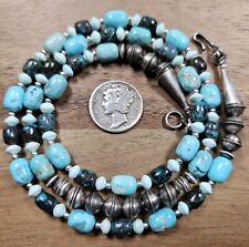 Sterling NAVAJO PEARL Native Turquoise Mix Bench Beads Necklace VTG Silver 22", used for sale  Shipping to South Africa