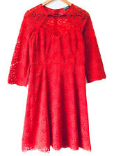 Oasis Red Lace Skater Dress - Size 10 - Floral Sweetheart Christmas Party Outfit for sale  Shipping to South Africa
