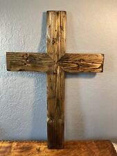 Large Wooden Cross Wall Hanging Decor, Christian Cross Dark Stain 21in x 14in for sale  Shipping to South Africa