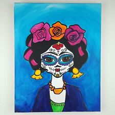 Frida Skull Painting Canvas Original Art 16x20 Acrylic Kahlo Mexican Dia Muertos for sale  Shipping to South Africa
