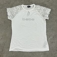 Blusa BEBE Estrás Vintage y2k Manga Corta Mujer Blanca Camiseta Talla Grande segunda mano  Embacar hacia Argentina