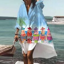 Vestido camisa praia plus size estampa gola V manga comprida vestido boêmio Vestidos, usado comprar usado  Enviando para Brazil