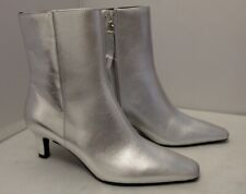 M&S Silver Leather Kitten Heel Chisel Toe Ankle Boots with INSOLIA, used for sale  Shipping to South Africa